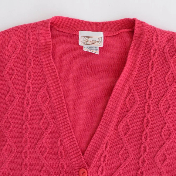 Vintage Tradition  Pink Cable Knit Barbiecore Button Up Cardigan Sweater L - Picture 9 of 12